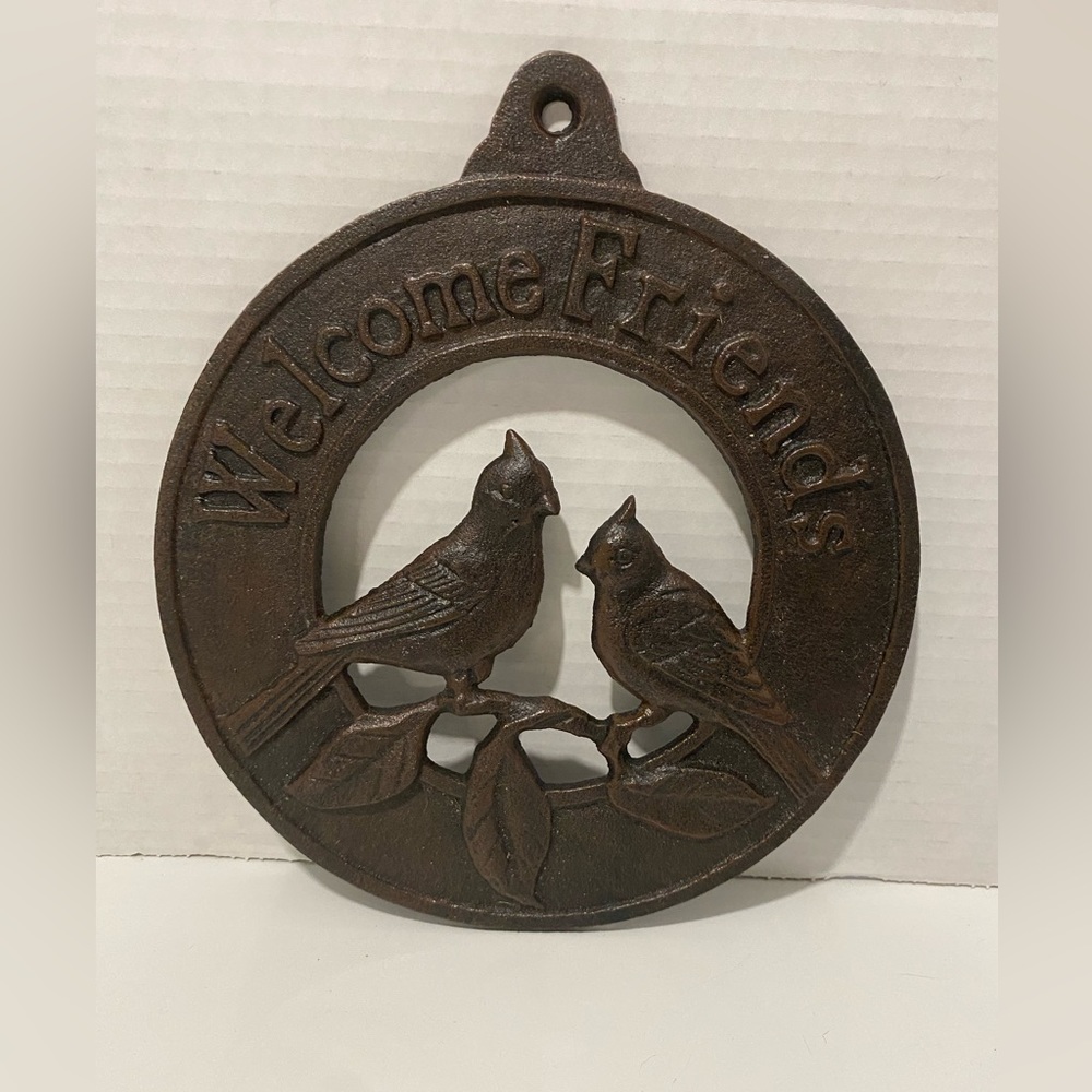 Cast iron Welcome Friends bird plaque